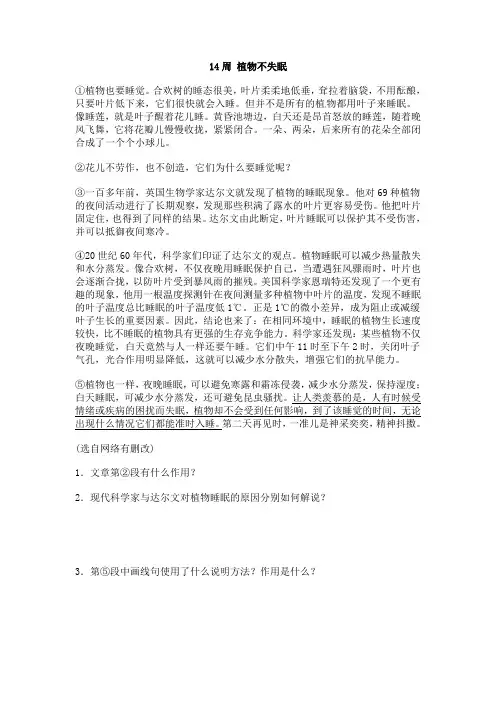 植物不失眠