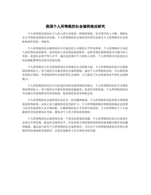 我国个人所得税的社会福利效应研究