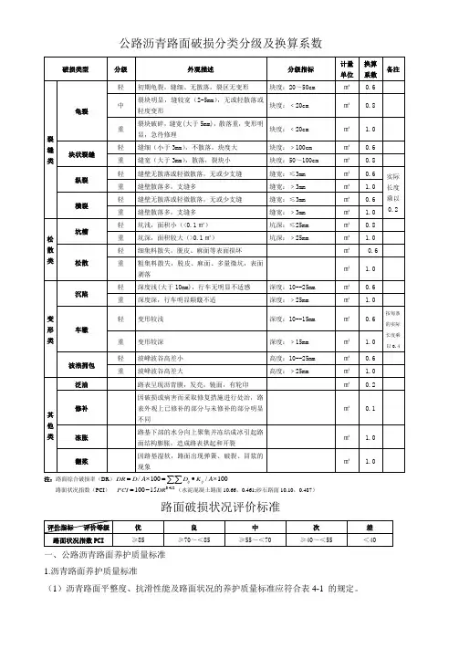沥青路面破损分类分级