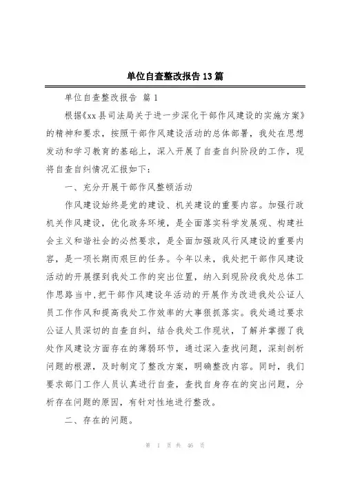 单位自查整改报告13篇