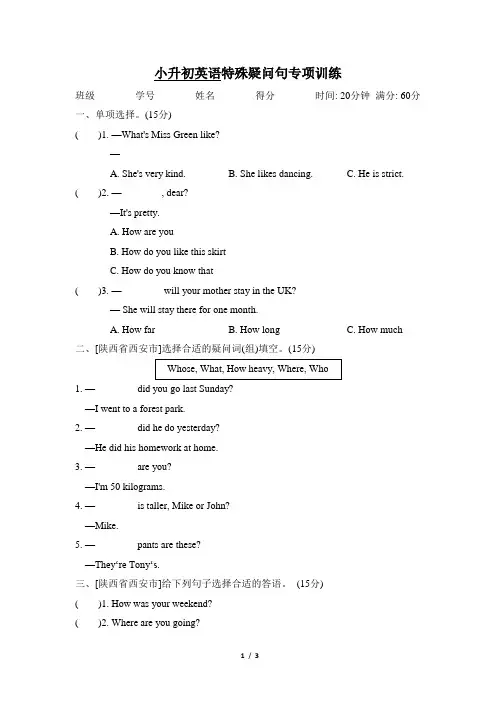 小升初英语特殊疑问句专项训练含答案