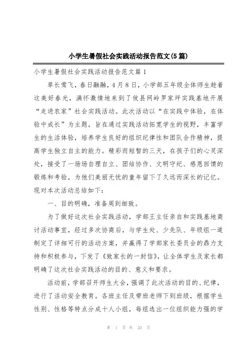 小学生暑假社会实践活动报告范文(5篇)