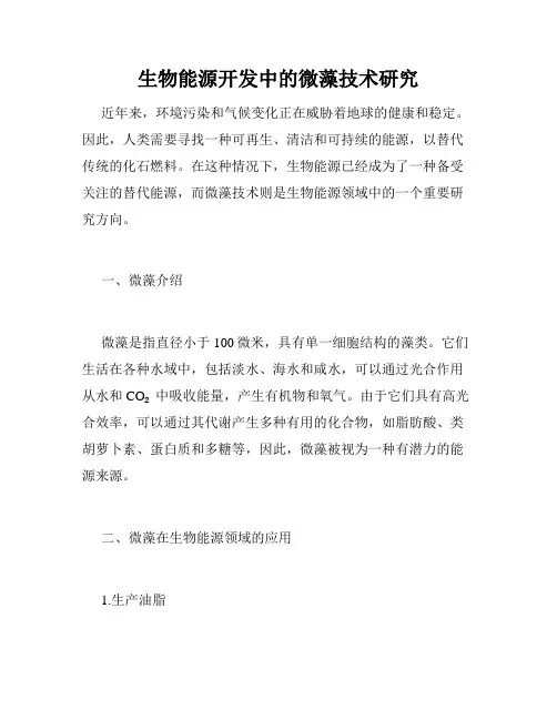生物能源开发中的微藻技术研究