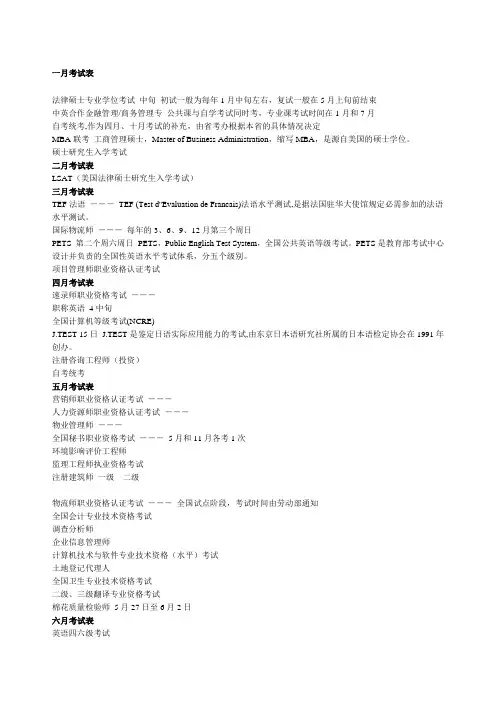 一年全国各种考证时间大汇