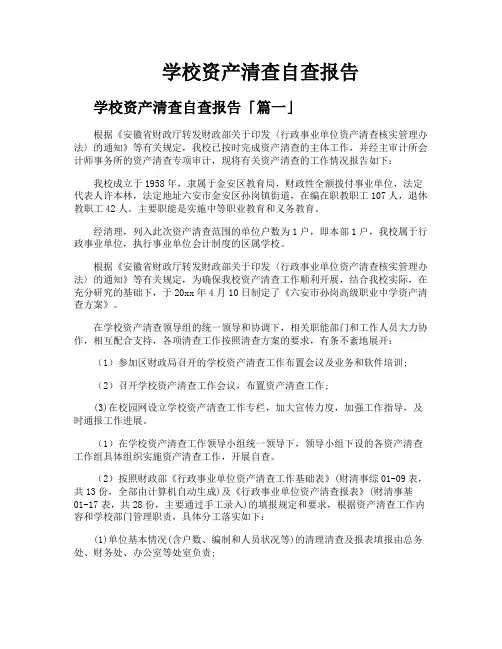 学校资产清查自查报告