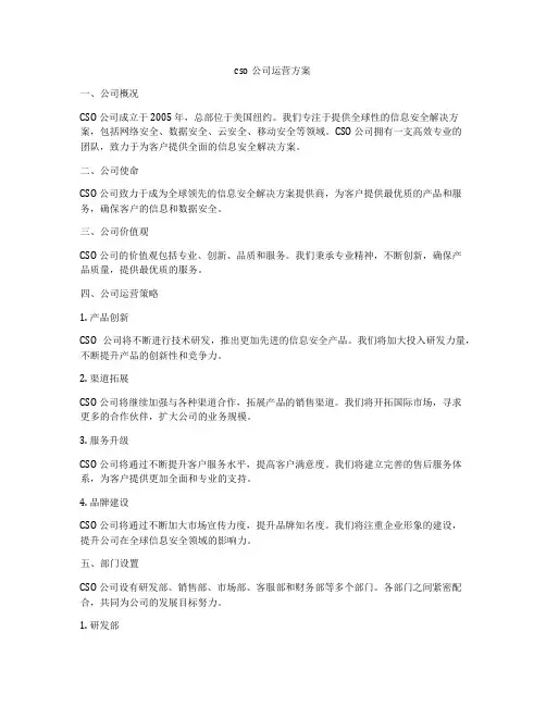 cso公司运营方案