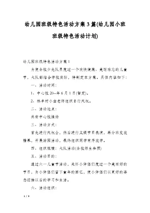 幼儿园班级特色活动方案3篇(幼儿园小班班级特色活动计划)