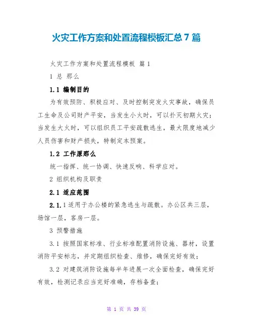 火灾工作方案和处置流程模板汇总7篇
