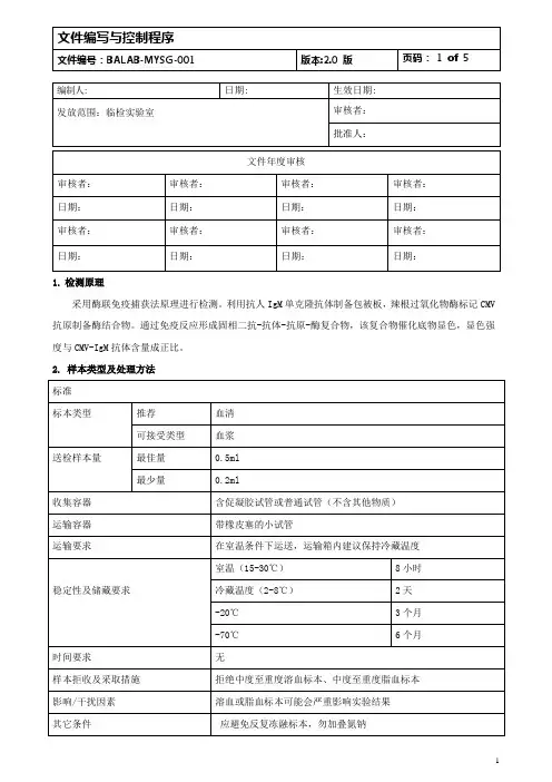 ELISA法检测巨细胞病毒CMV抗体测定(CMV-IgM)标准操作程序