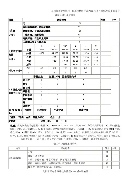 肩关节功能评价量表