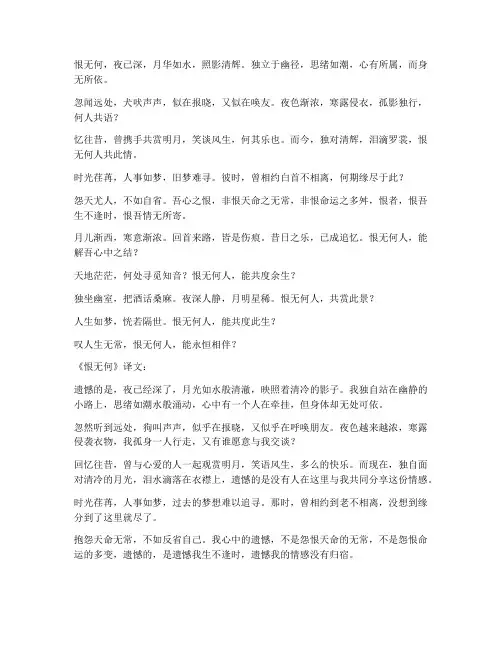 恨无何文言文翻译