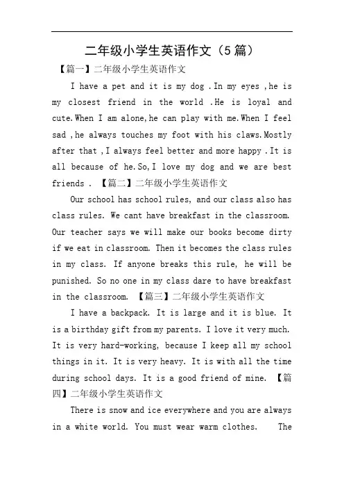 二年级小学生英语作文(5篇)