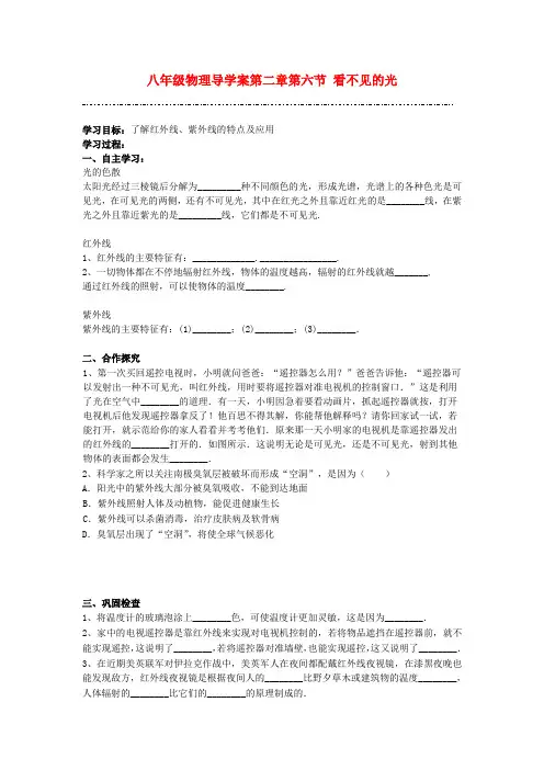 最新-八年级物理 第二章第六节看不见的光导学案 人教新课标版 精品