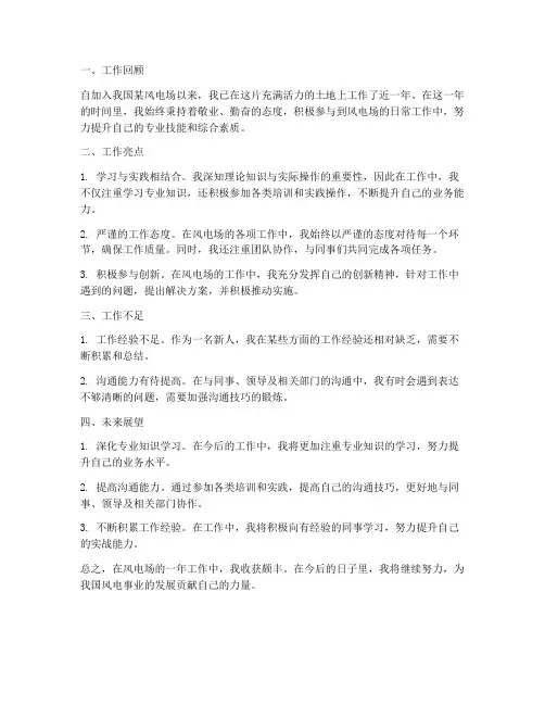 风电场个人工作总结简短