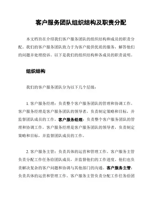 客户服务团队组织结构及职责分配