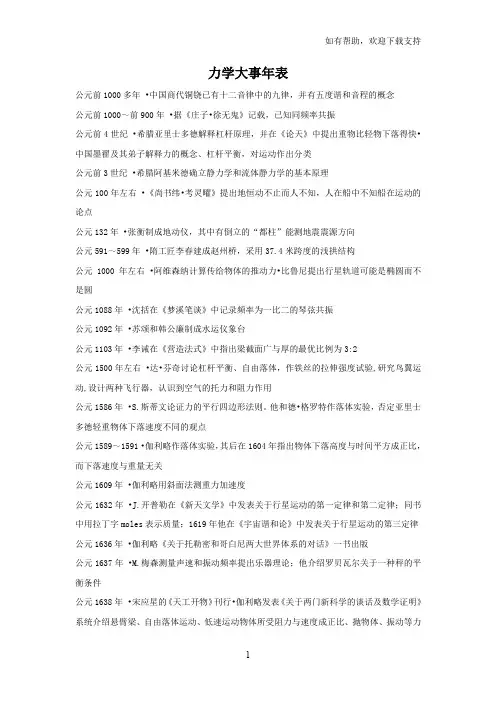 力学史上大事年表