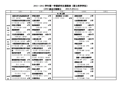 2011—2012学年第一学期研究生课程表(硕科)