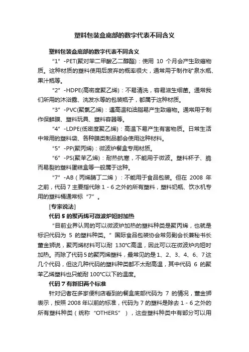 塑料包装盒底部的数字代表不同含义