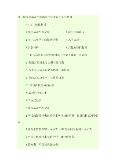 学生档案含的材料