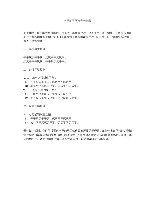 七律的平仄格律一览表