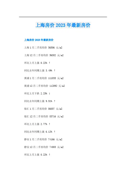 上海房价2023年最新房价