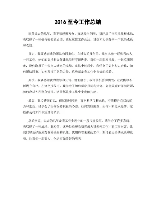 2016至今工作总结