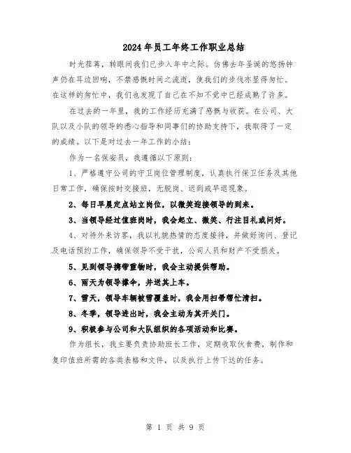 2024年员工年终工作职业总结（六篇）