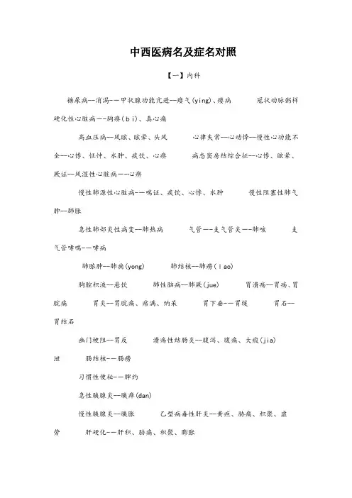 中西医病名及症名对照