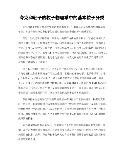 夸克和轻子的粒子物理学中的基本粒子分类