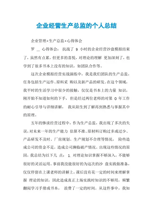 企业经营生产总监的个人总结