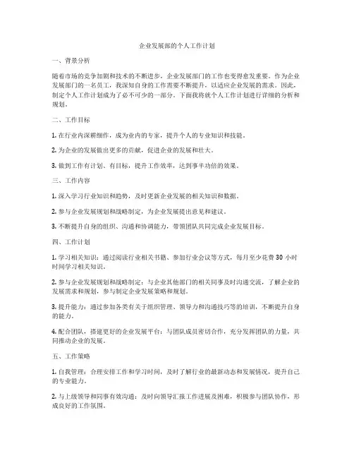 企业发展部的个人工作计划