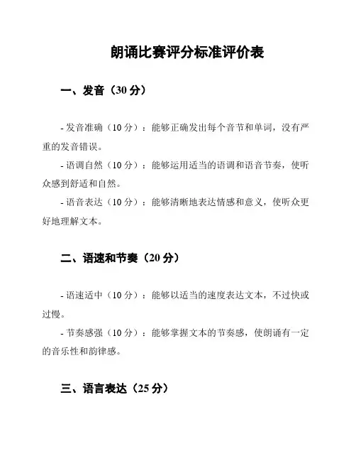 朗诵比赛评分标准评价表