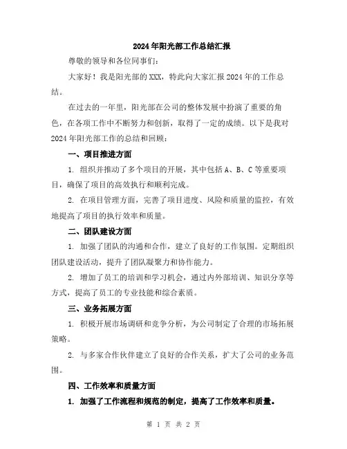 2024年阳光部工作总结汇报