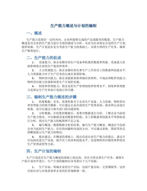 生产能力概述与计划的编制