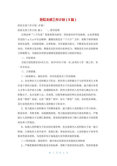 医院支部工作计划(3篇)