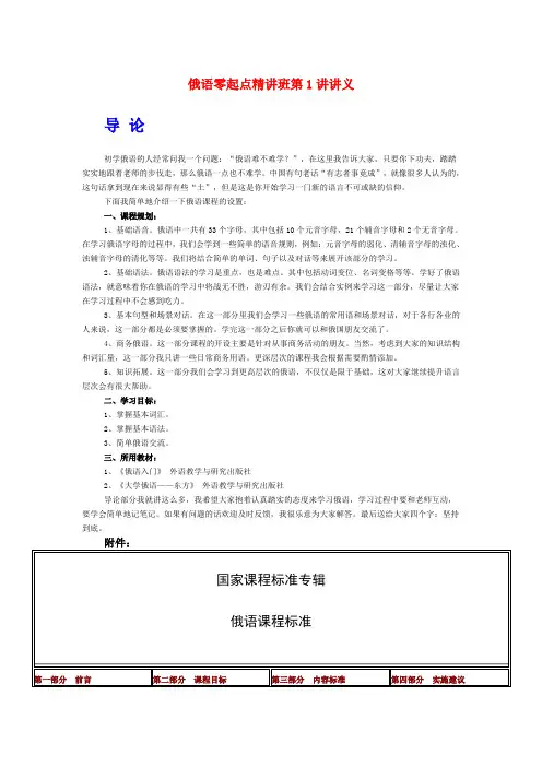 俄语零起点精讲班讲义