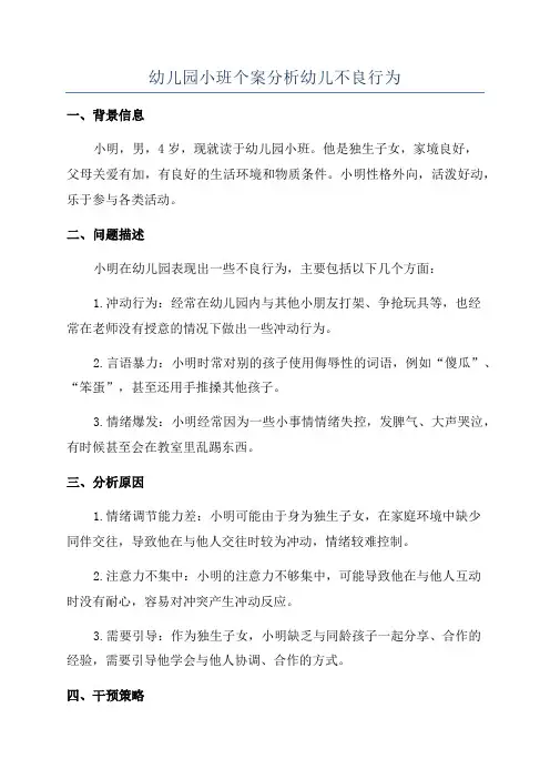 幼儿园小班个案分析幼儿不良行为