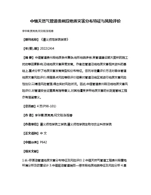 中缅天然气管道贵州段地质灾害分布特征与风险评价