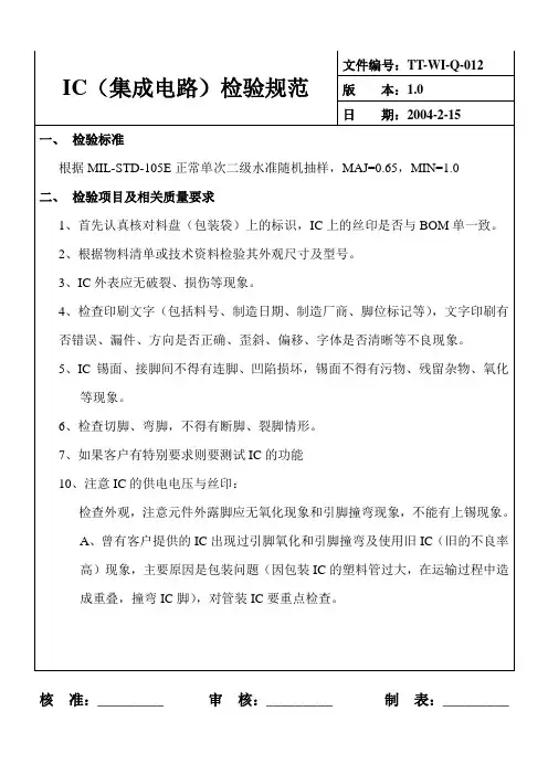 IC(集成电路)来料检验规范