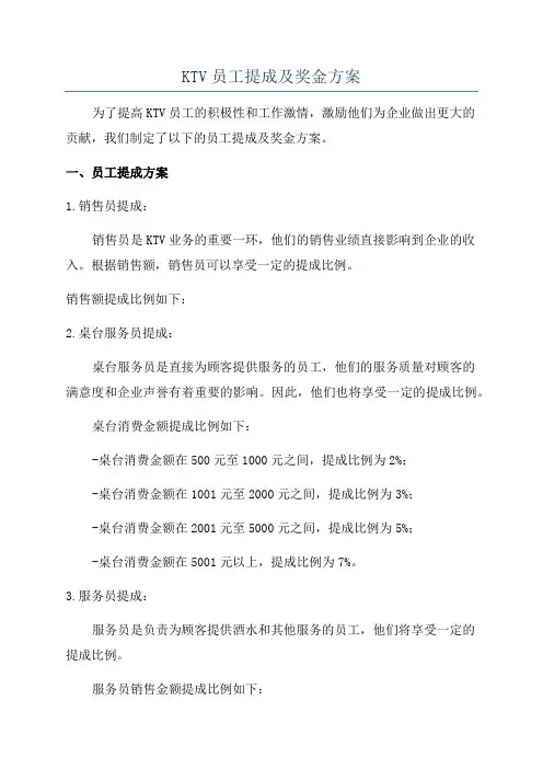KTV员工提成及奖金方案