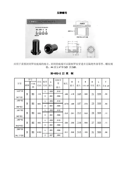 压铆螺母尺寸