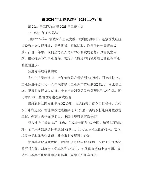 镇2024年工作总结和2024工作计划