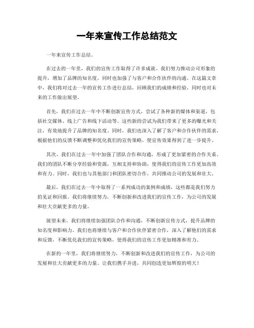 一年来宣传工作总结范文