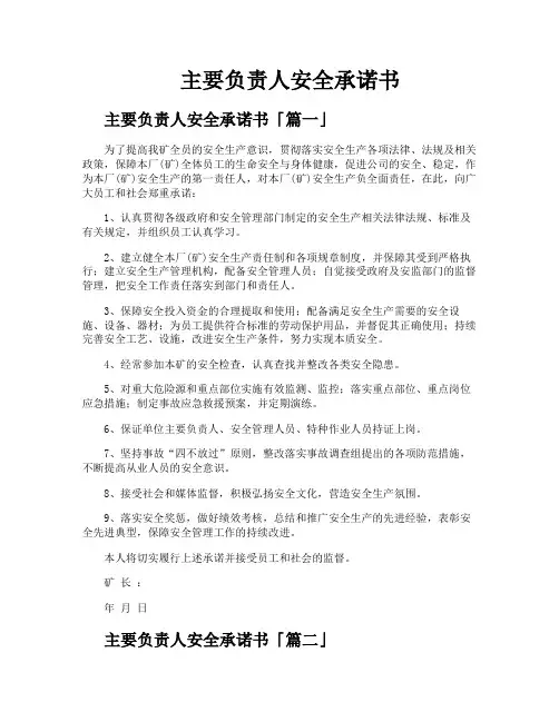 主要负责人安全承诺书