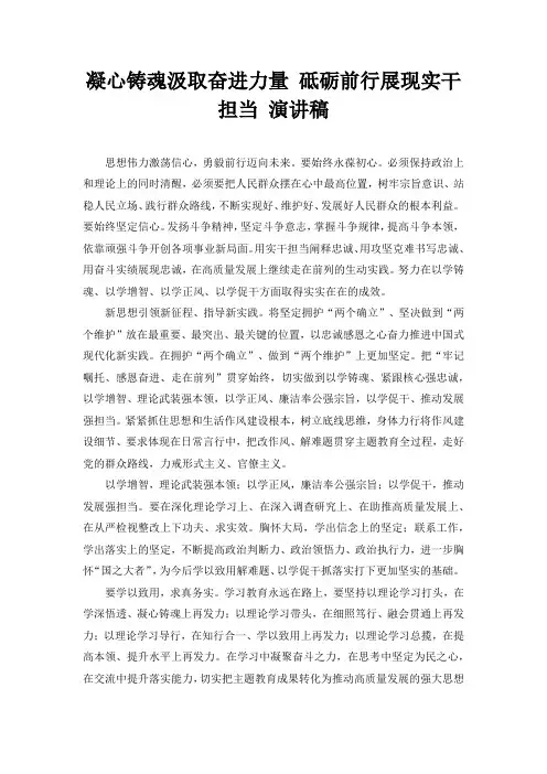 凝心铸魂汲取奋进力量 砥砺前行展现实干担当 演讲稿