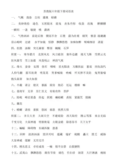 苏教版六年级下册词语表