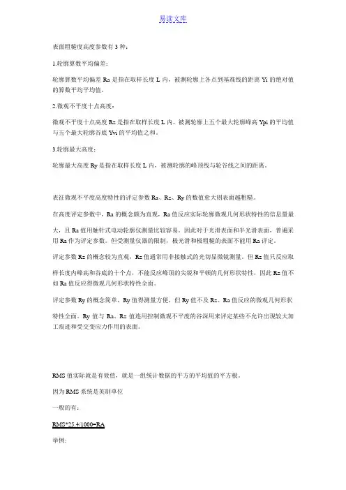 粗糙度对比Ra、Rz、RMS、国内外标准对照