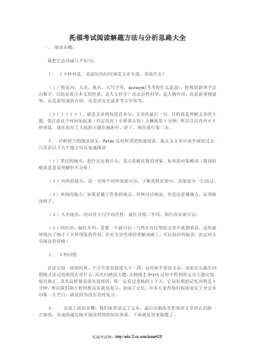 托福考试阅读解题方法与分析思路大全