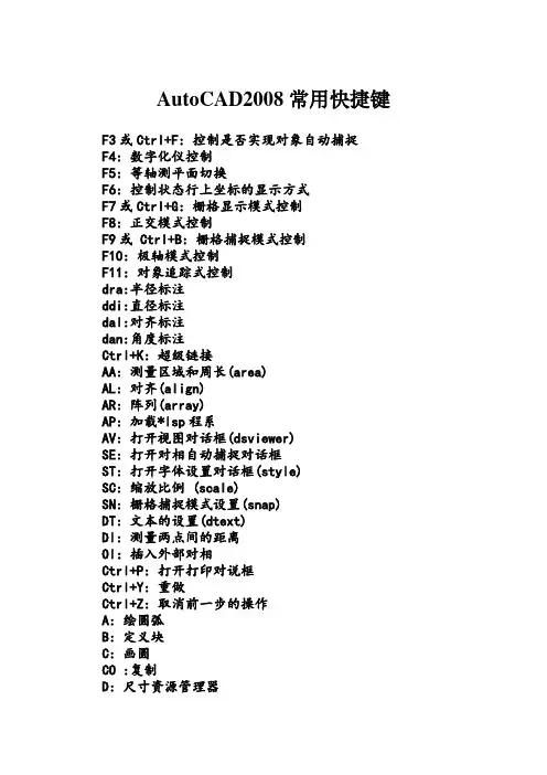 CAD2008常用快捷键大全