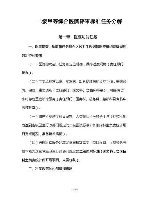 县医院二级甲等综合医院评审标准